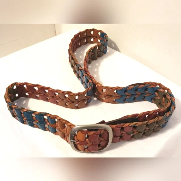 Multicolored Woven Womens Leather Belt Size 2XL Boho Western Southwestern - Picture 2 of 14